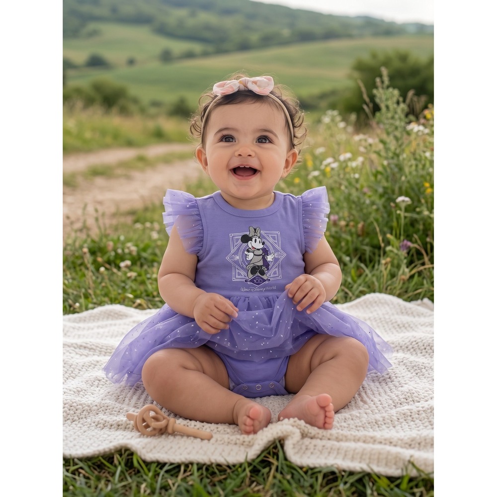 Disney 100 Minnie Mouse Purple Tulle Star Tutu Bodysuit Dress 18-24M